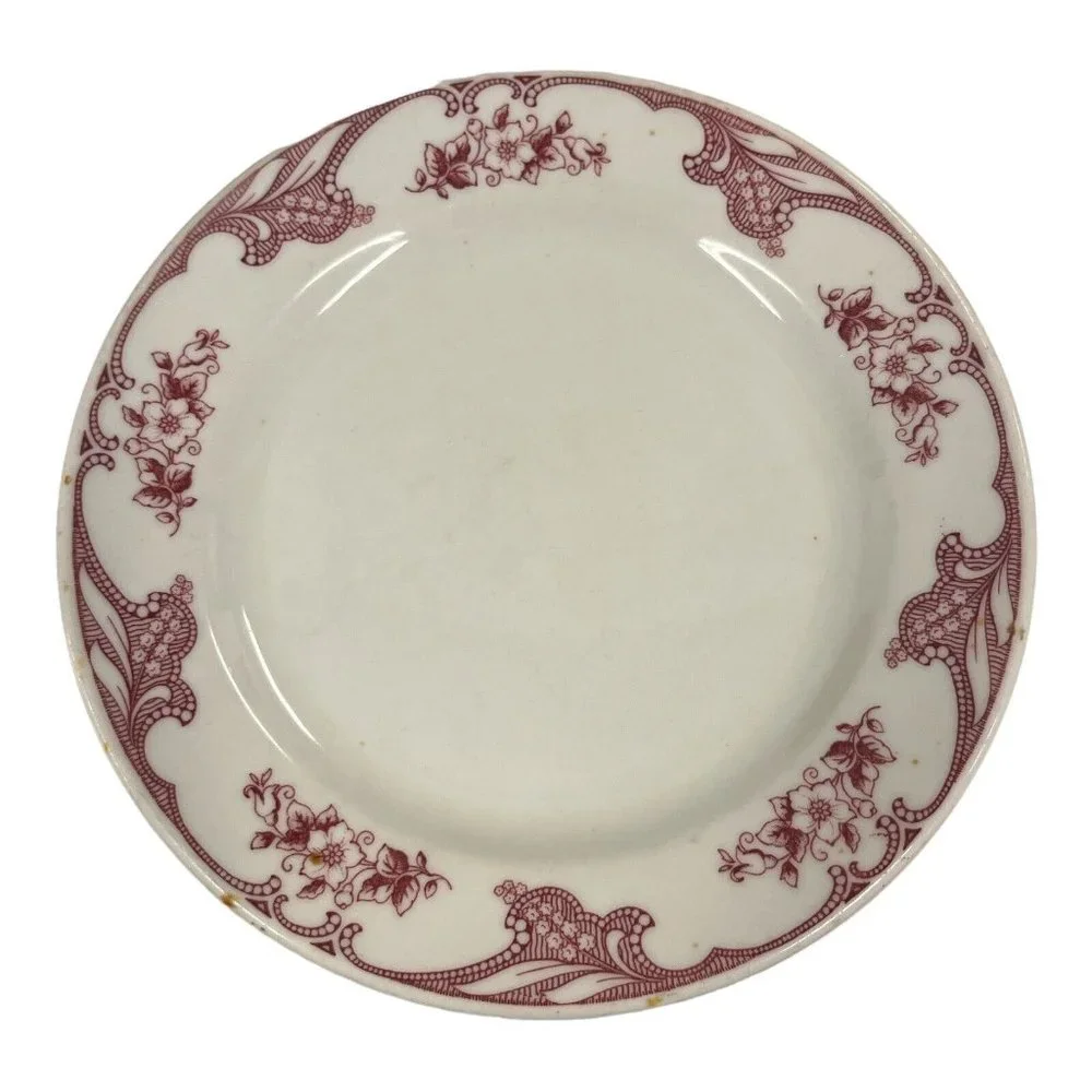 VTG SHENANGO CHINA RIMROL SHO25 MAROON FLORAL SALAD PLATE 7" RESTAURANT WARE - Picture 1 of 2